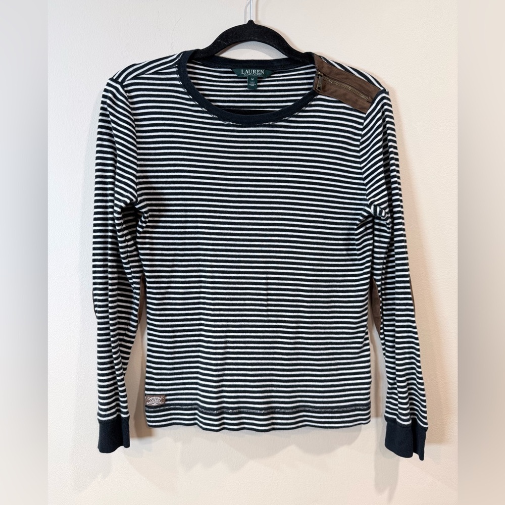 🔥Ralph Lauren Black and White Striped Women's Top Size M EC🔥 - Picture 1 of 7
